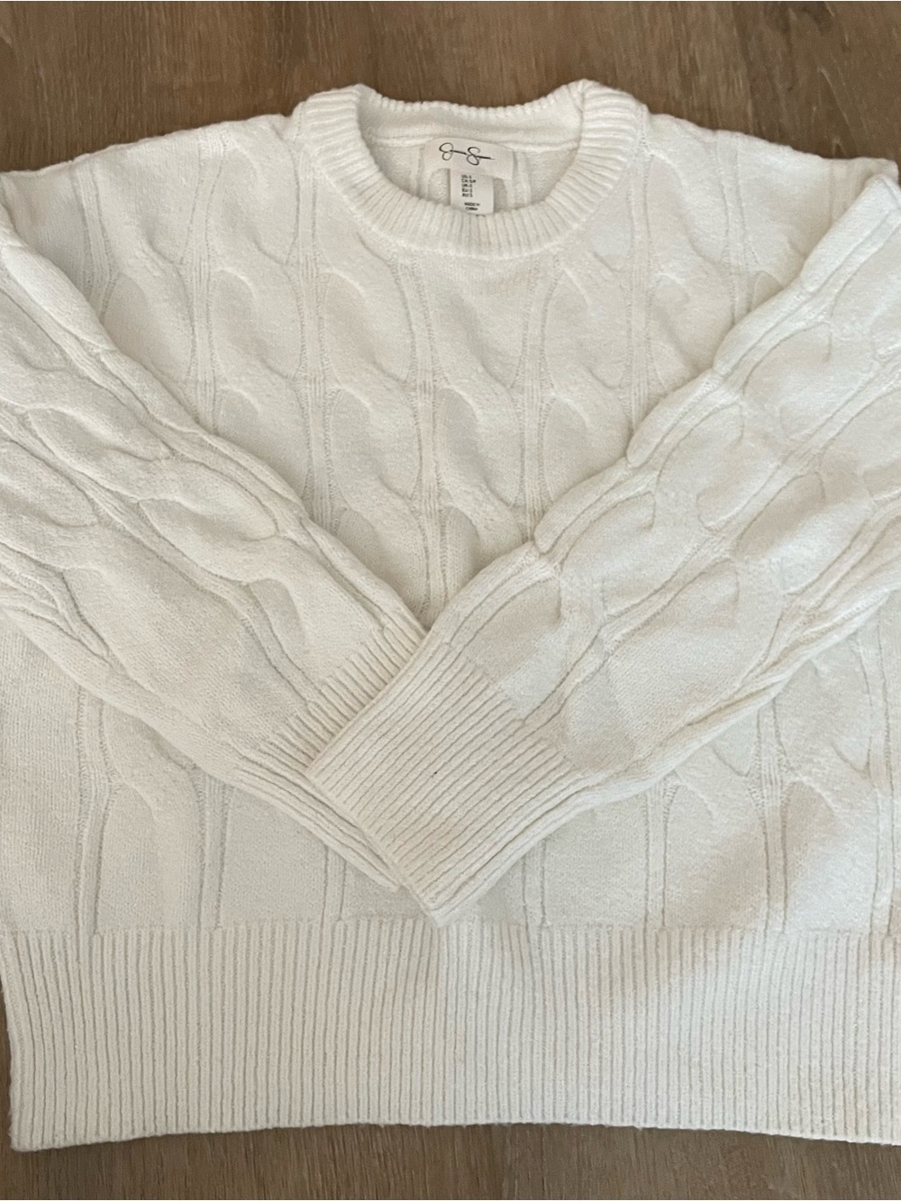 Jessica Simpson Women’s Cream Cable-Knit Crewneck Sweater